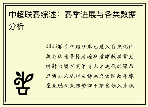 中超联赛综述：赛季进展与各类数据分析
